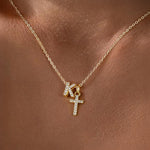 Load image into Gallery viewer, Dainty Diamond Initial &amp; Cross Necklace
