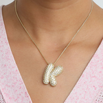 Load image into Gallery viewer, Chunky Bubble Diamond Dazzle Initial Necklaces
