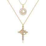 Load image into Gallery viewer, 2pc 14k Diamond Cross Crown &amp; Initial Necklace Set
