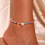 Load image into Gallery viewer, Colorful Pearl Heart Initial Anklet
