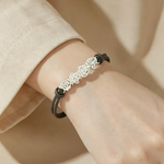 Load image into Gallery viewer, Gold Birth Month Flower Bracelet with Adjustable Leather Cord
