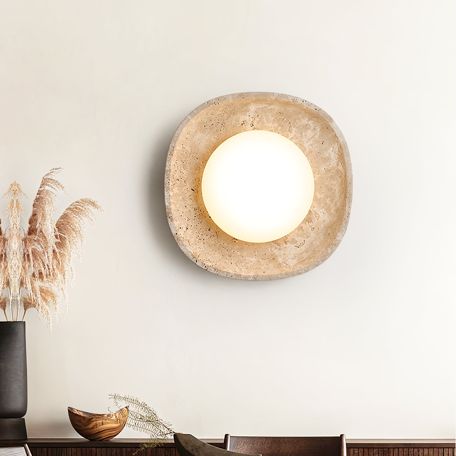Travertine Rounded Square Contemporary Wall Light