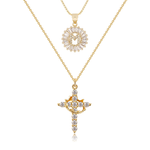 Load image into Gallery viewer, 2pc 14k Diamond Cross Crown &amp; Initial Necklace Set

