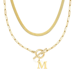 Load image into Gallery viewer, 2pc Paperclip Initial Toggle Clasp &amp; Herringbone Necklace Set
