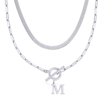 Load image into Gallery viewer, 2pc Paperclip Initial Toggle Clasp &amp; Herringbone Necklace Set
