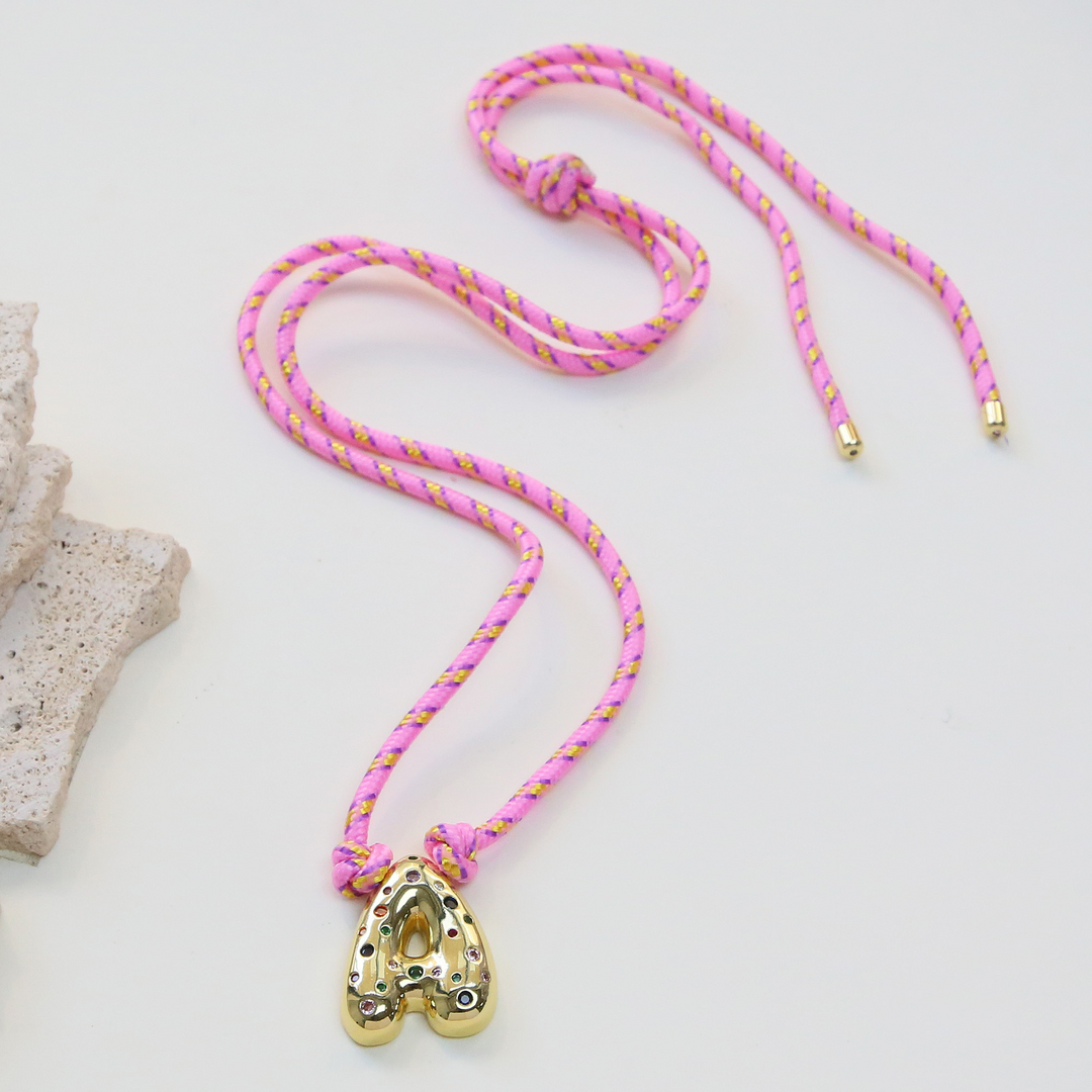 Chunky Gemstone Accented Initial Rope Necklace