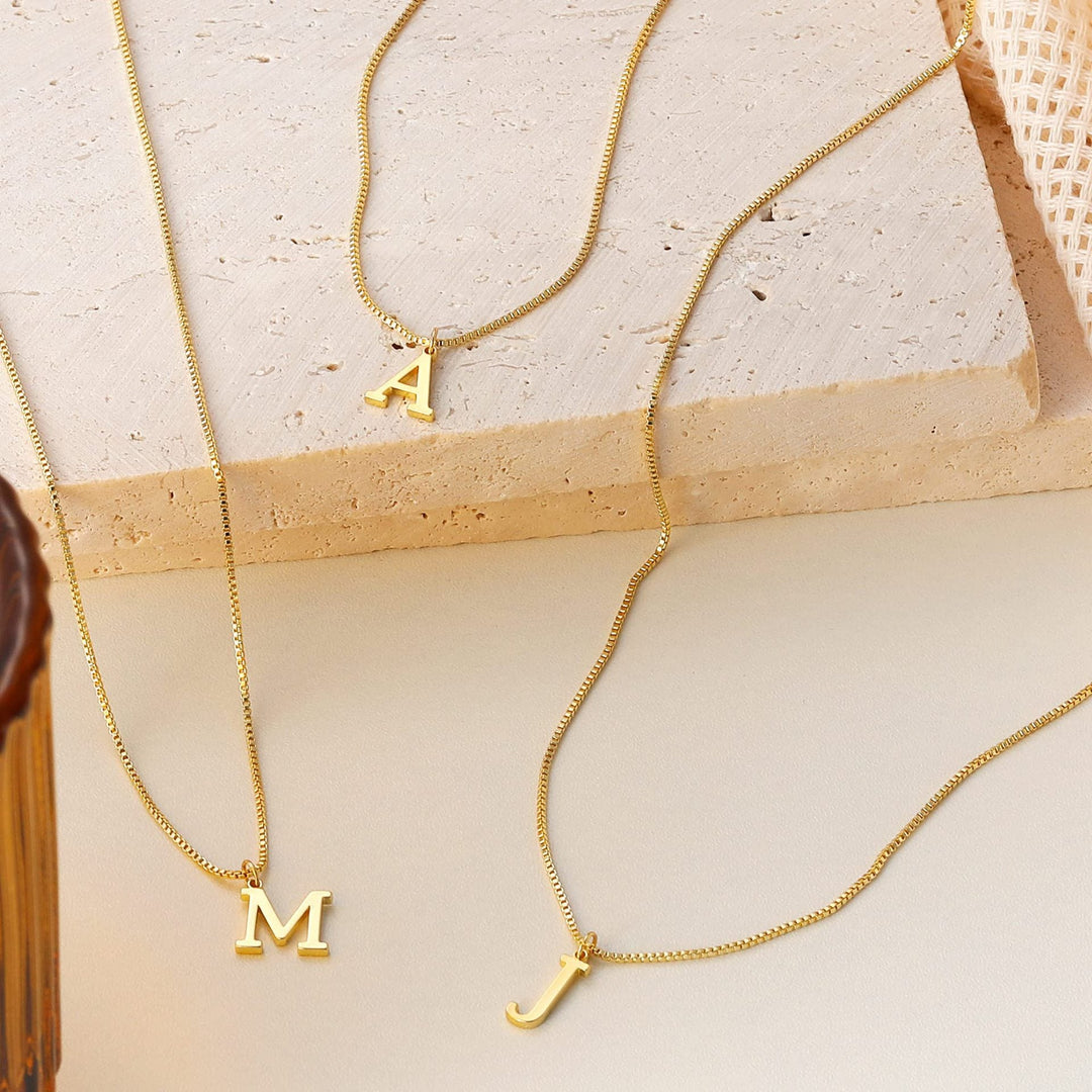 14k Sleek Serif Initial Necklace