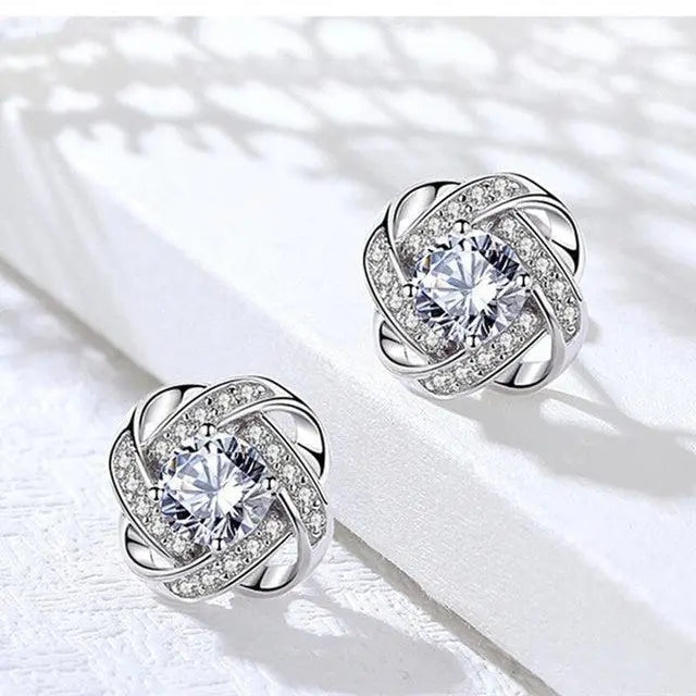 Classic Crystal Floral Stud Earrings in Gold