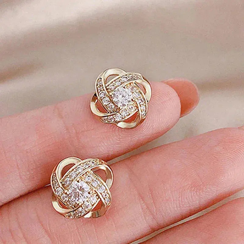 Classic Crystal Floral Stud Earrings in Gold