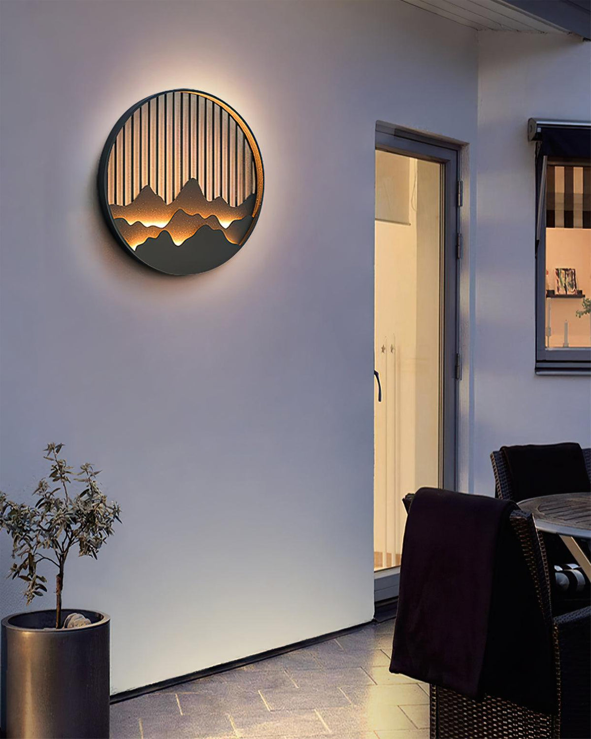 Circular Mountain Motif Contemporary Wall Sconce