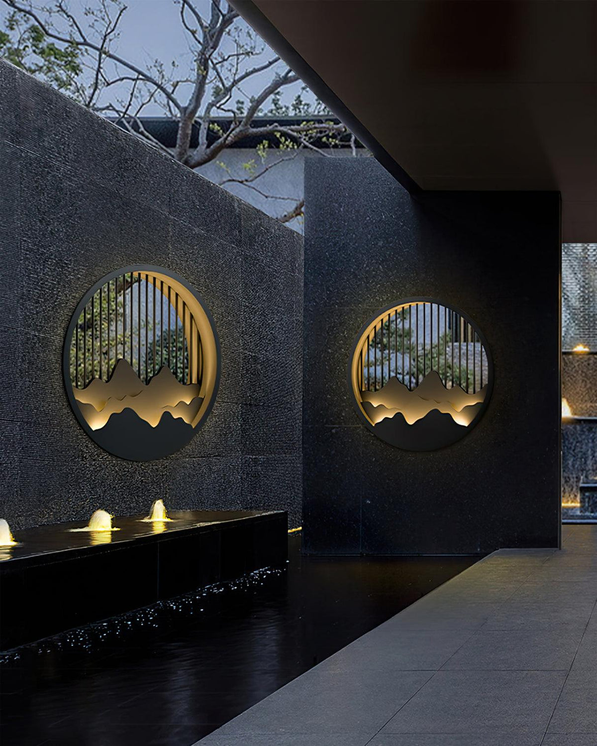 Circular Mountain Motif Contemporary Wall Sconce
