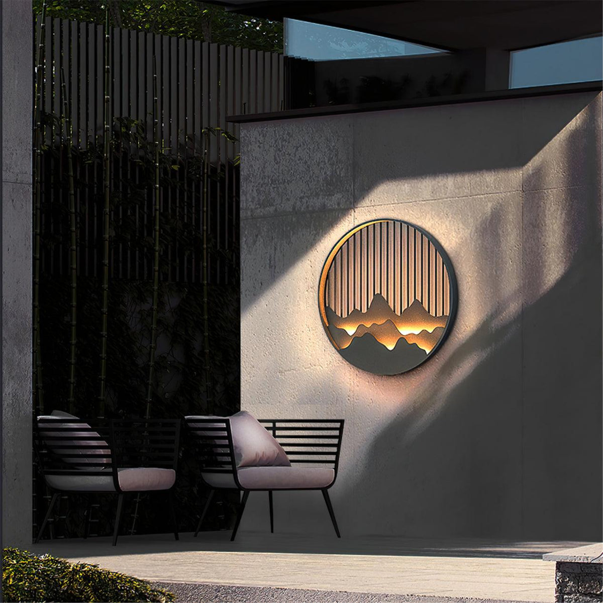 Circular Mountain Motif Contemporary Wall Sconce