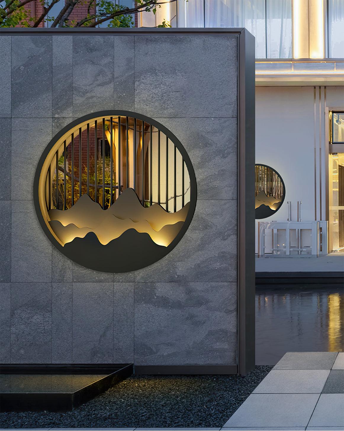 Circular Mountain Motif Contemporary Wall Sconce