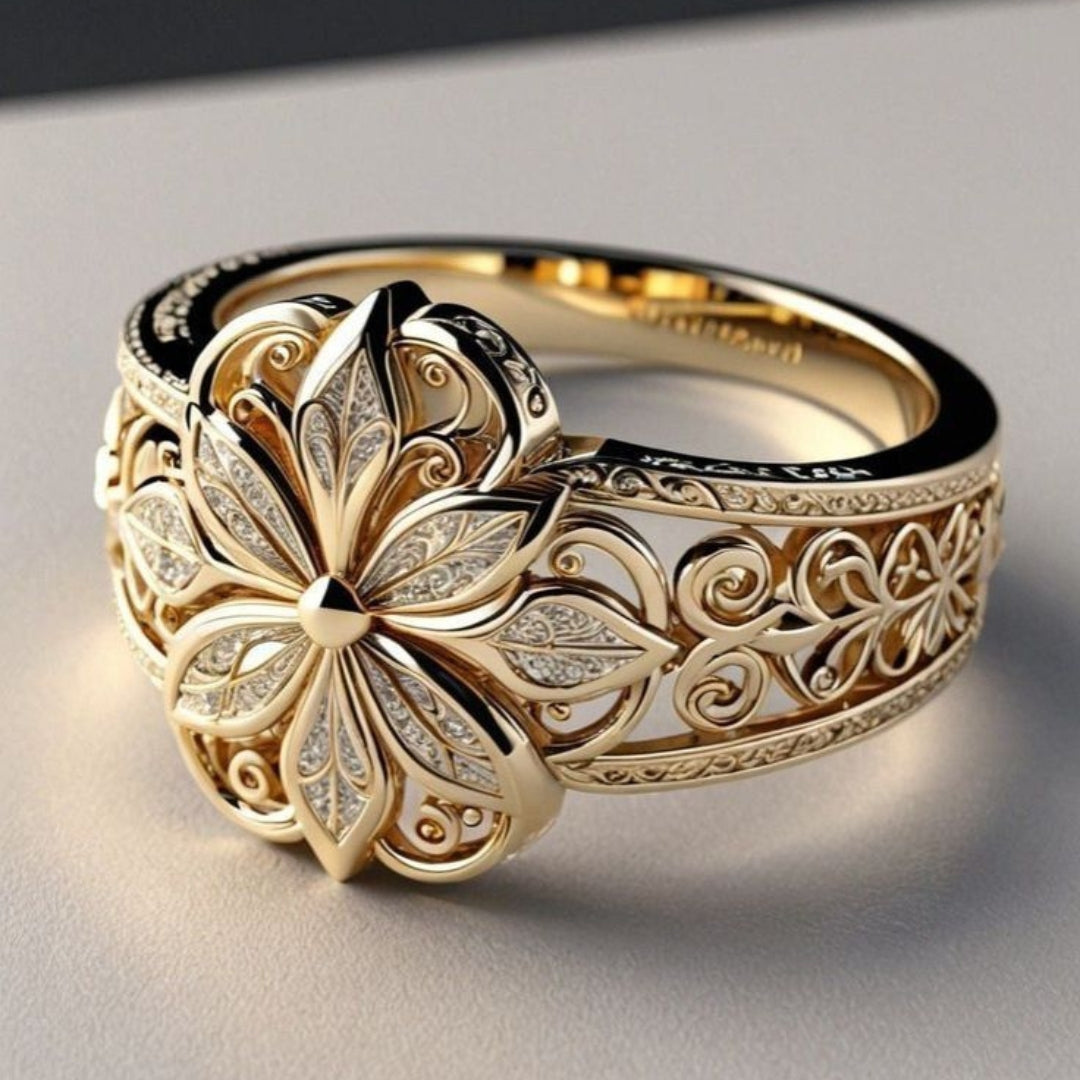 Elegant Zirconia Flower Ring in Gold