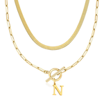 Load image into Gallery viewer, 2pc Paperclip Initial Toggle Clasp &amp; Herringbone Necklace Set

