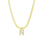 Load image into Gallery viewer, Dainty Diamond Letter Initial Herringbone Necklace
