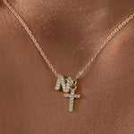 Load image into Gallery viewer, Dainty Diamond Initial &amp; Cross Necklace
