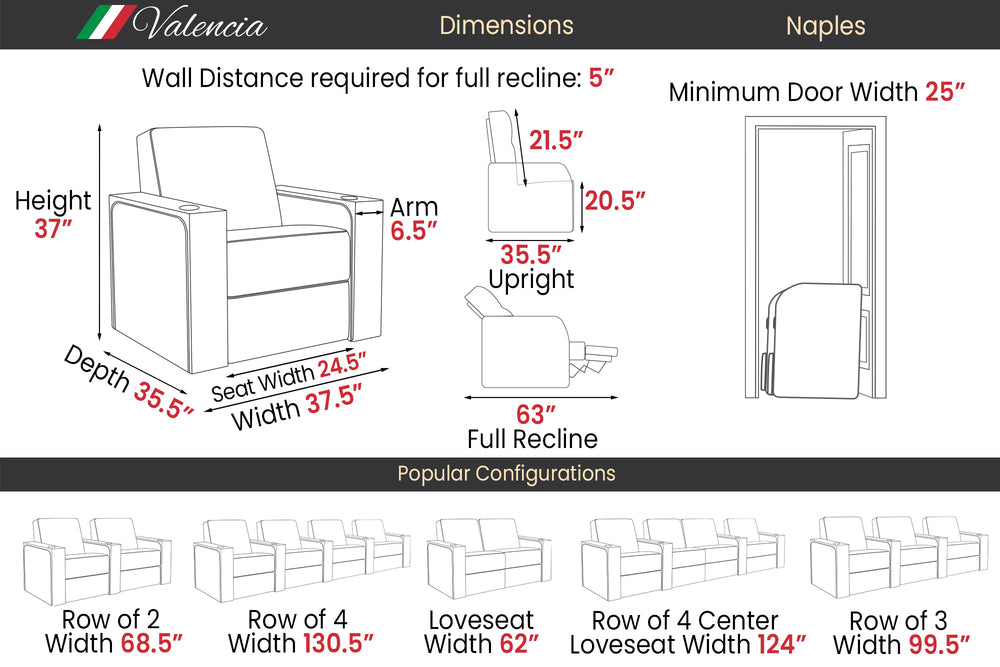 Parisian Velour Home Theater Seating with Cup Holder & USB Port