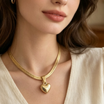 Load image into Gallery viewer, Herringbone Bubble Heart Necklace
