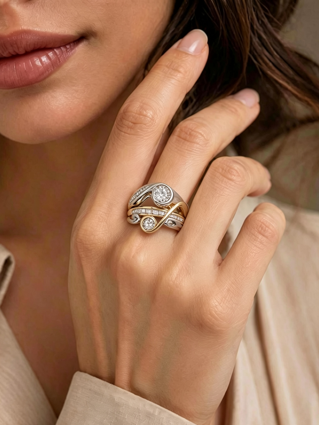 Bold Zirconia Vintage Ring in Gold and Silver