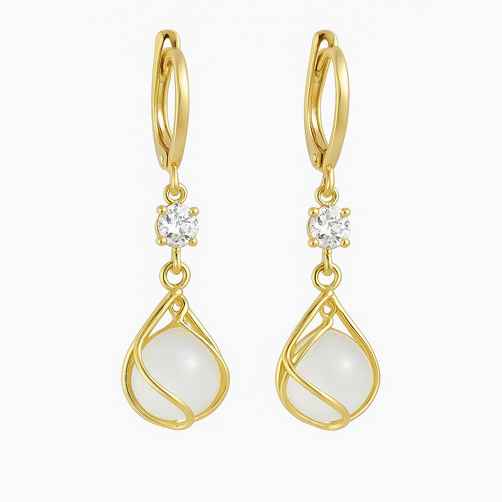 Romantic white opal drop earrings in gold