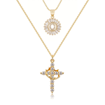 Load image into Gallery viewer, 2pc 14k Diamond Cross Crown &amp; Initial Necklace Set
