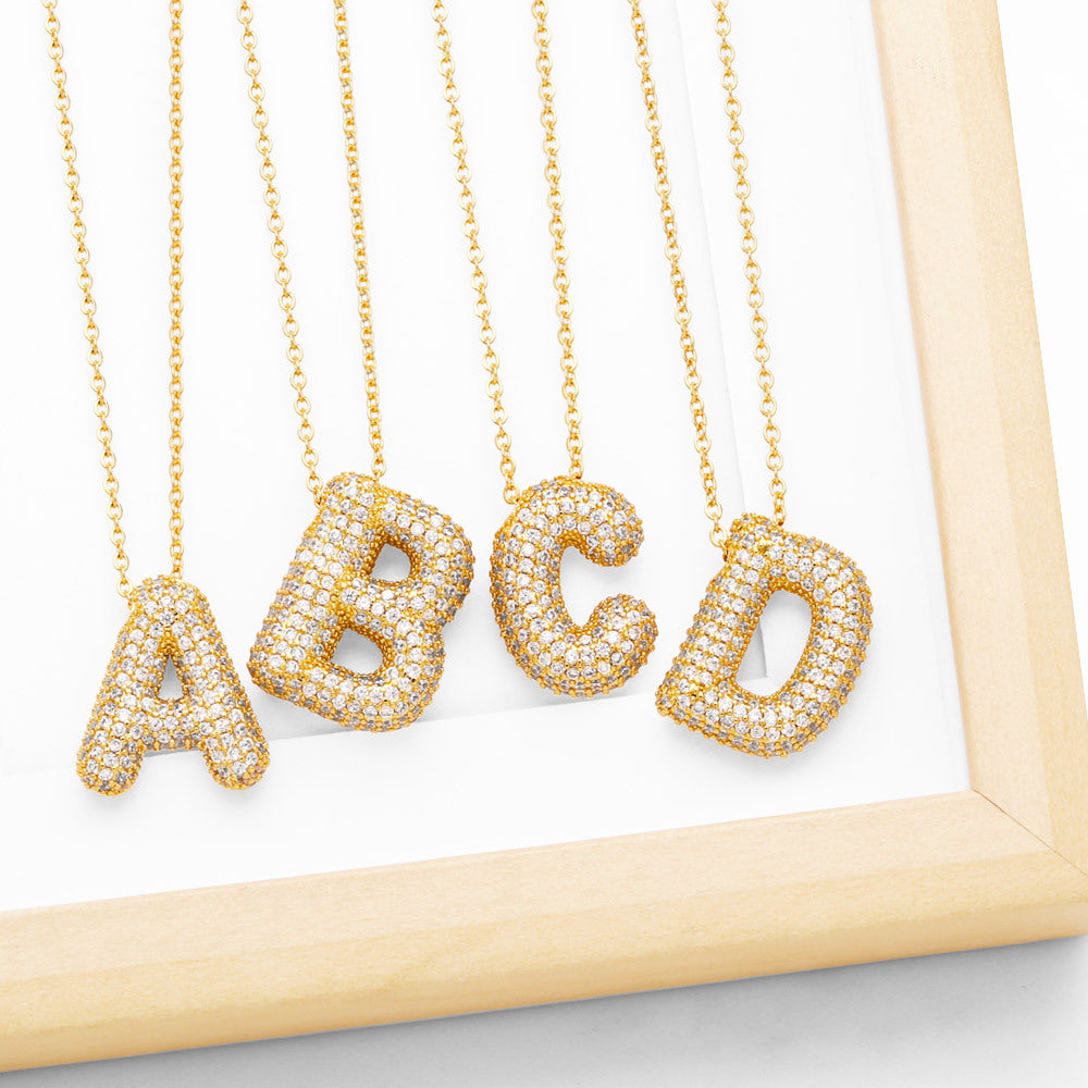 Sparkling Bubble Necklace Inlaid Zirconia Letter