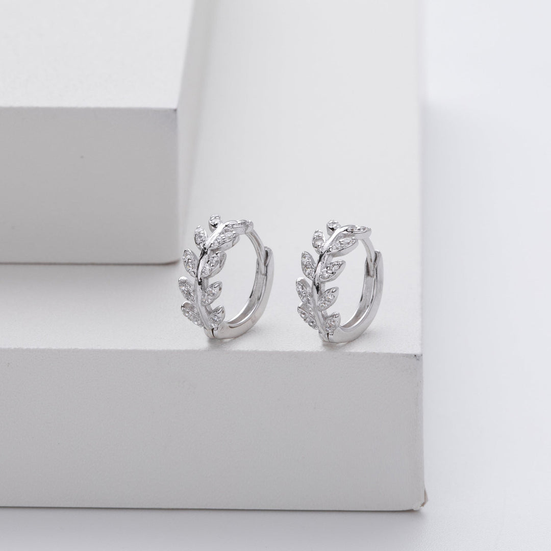 Romantic Leaf Hoop Earrings in Silver