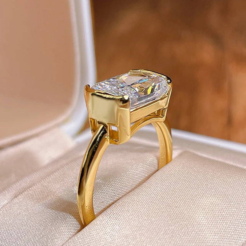 S925 East West Emerald Cut Ring