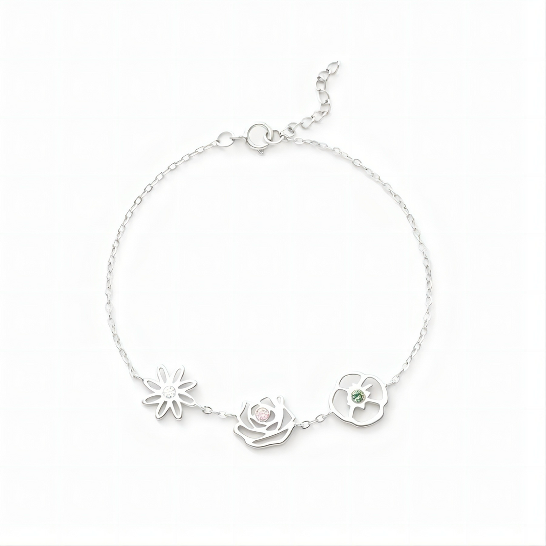 Dainty Birth Flower with Birthstone Bracelet