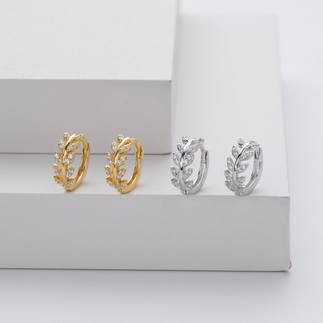 Romantic Leaf Hoop Earrings in Silver