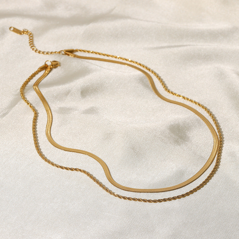 Double Twisted Chain Layered Gold Necklace