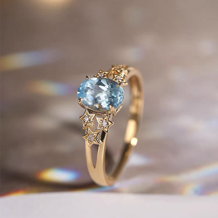 Romantic Blue Crystal Ring in Gold