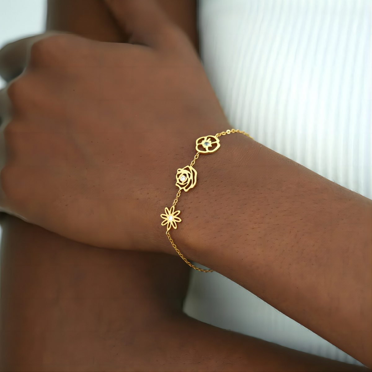 Dainty birth flower with birthstone bracelet