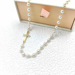 Load image into Gallery viewer, Dainty Faux Pearl Cross Station Choker Necklace

