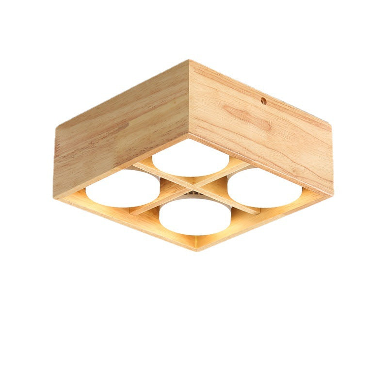 Wooden Flush Mount Ceiling Light with Three-Colour Change