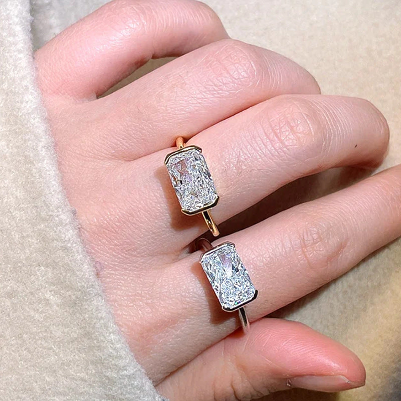 S925 East West Emerald Cut Ring