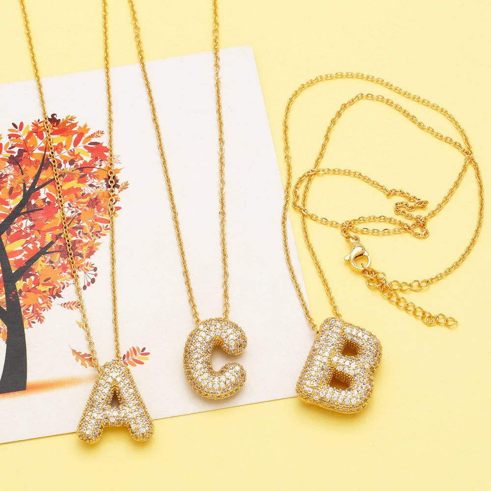 Sparkling Bubble Necklace Inlaid Zirconia Letter