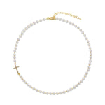 Load image into Gallery viewer, Dainty Faux Pearl Cross Station Choker Necklace
