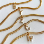 Load image into Gallery viewer, Dainty Diamond Letter Initial Herringbone Necklace
