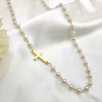 Load image into Gallery viewer, Dainty Faux Pearl Cross Station Choker Necklace
