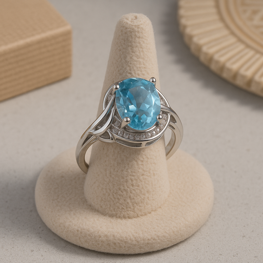 Sparkling Blue Crystal Ring in Silver