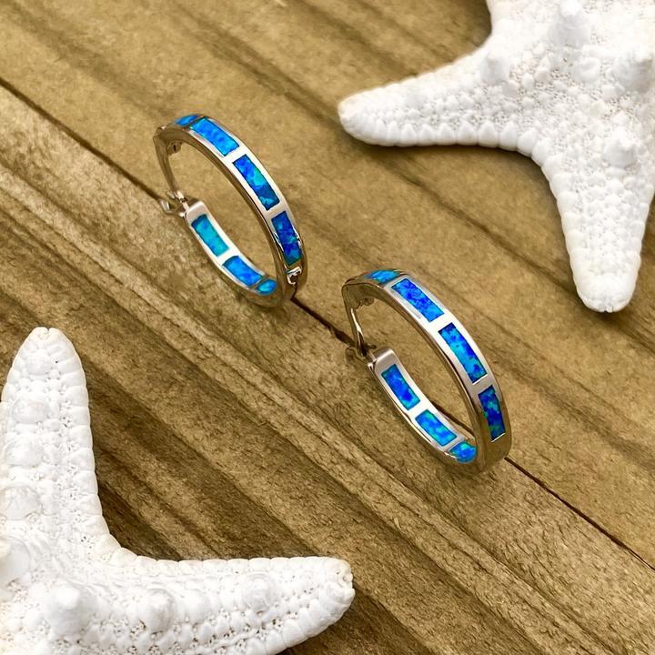 Bohemian Blue Opal Ocean Wave Earrings in Silver