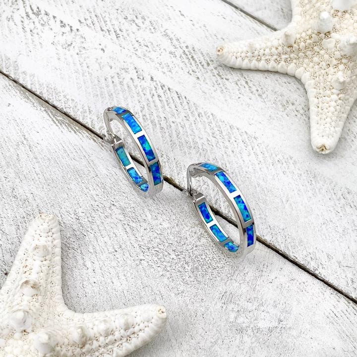 Bohemian Blue Opal Ocean Wave Earrings in Silver