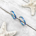 Load image into Gallery viewer, Bohemian Blue Opal Ocean Wave Earrings in Silver
