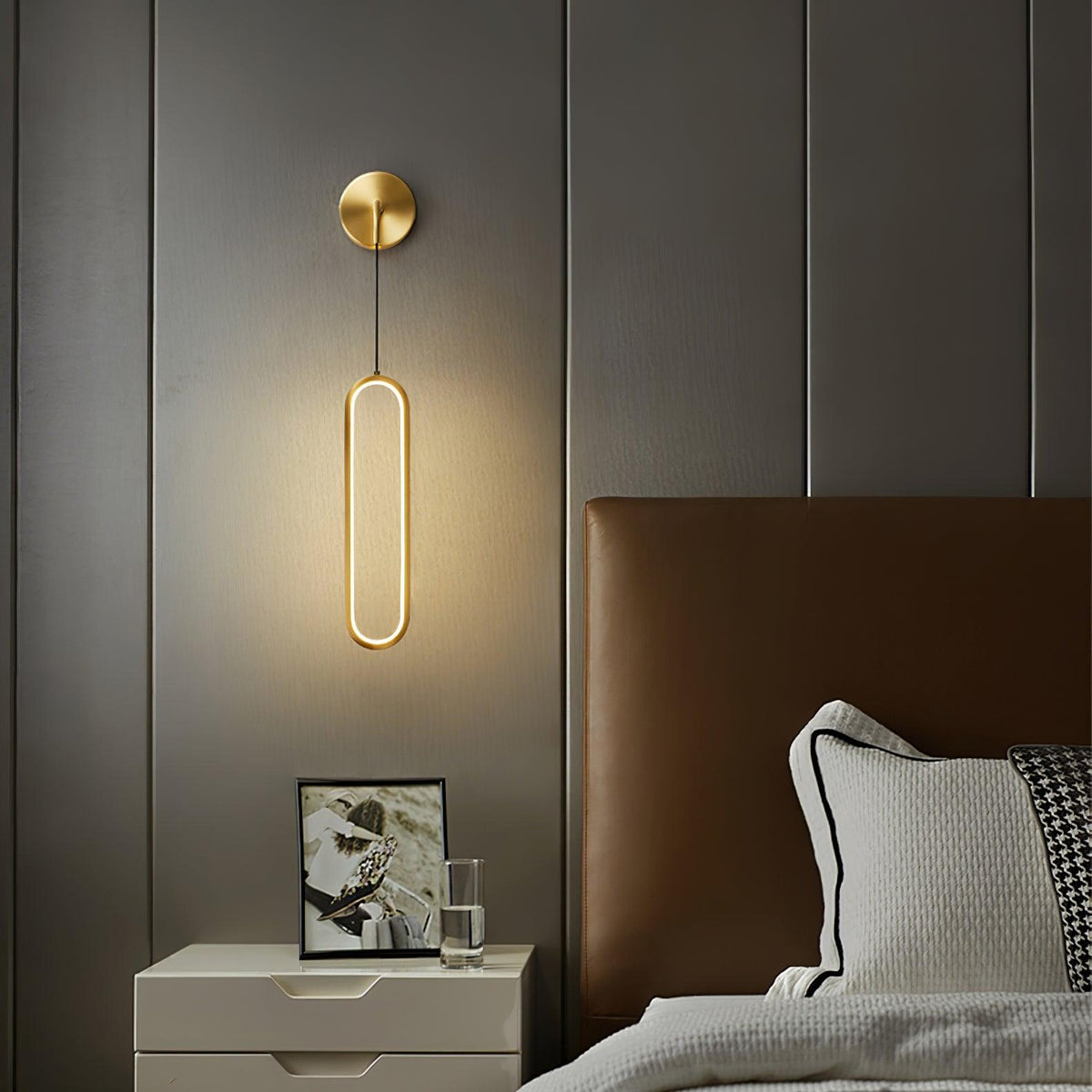 Oval Brass Finish Contemporary Wall Lamp