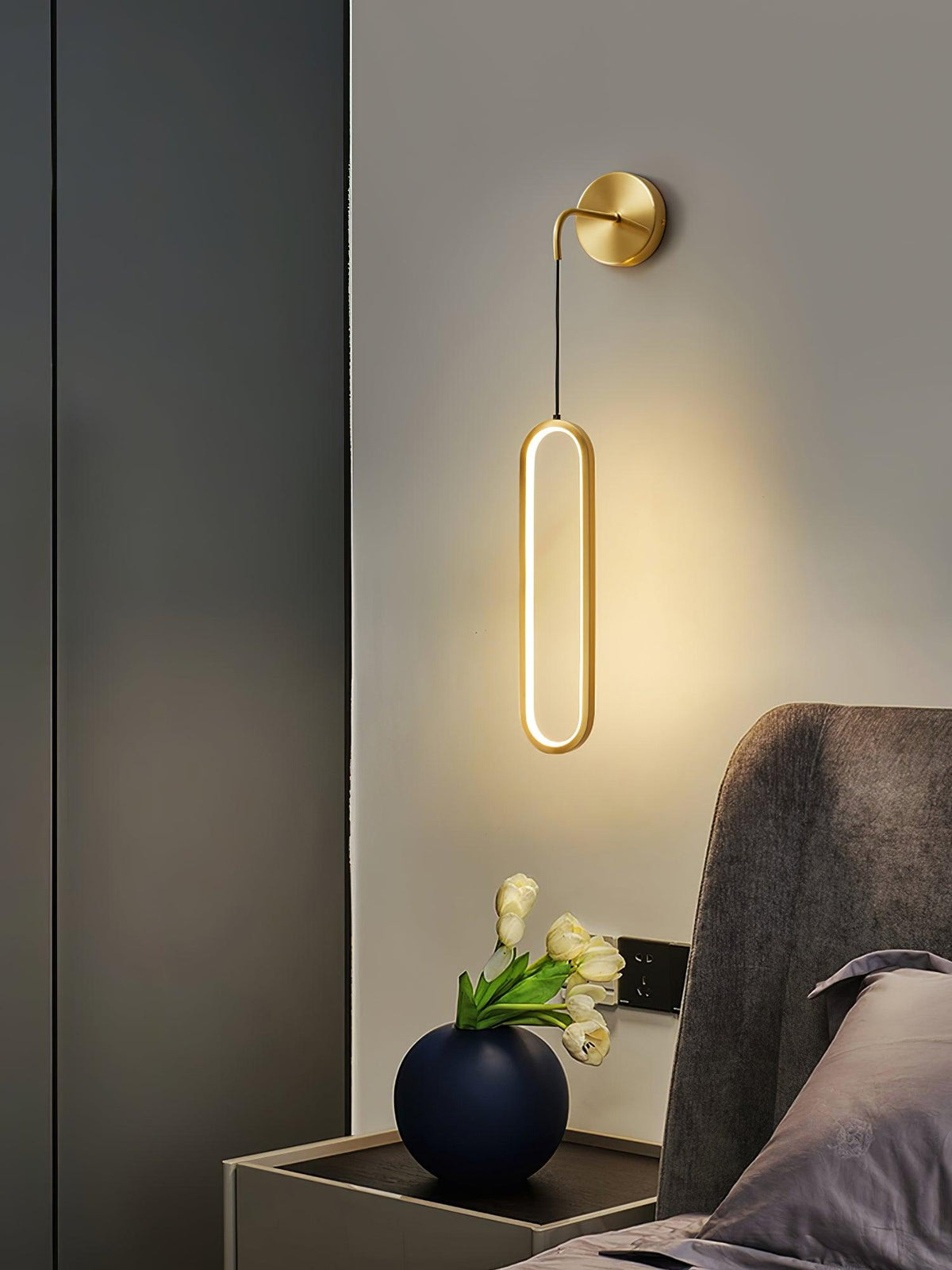 Oval Brass Finish Contemporary Wall Lamp