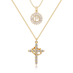 Load image into Gallery viewer, 2pc 14k Diamond Cross Crown &amp; Initial Necklace Set
