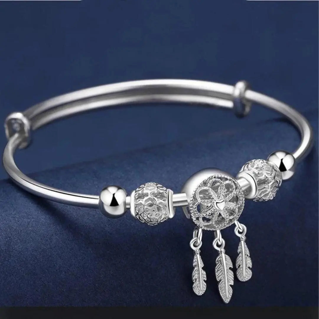 Dainty Dreamcatcher Bangle Bracelet in Silver
