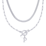 Load image into Gallery viewer, 2pc Paperclip Initial Toggle Clasp &amp; Herringbone Necklace Set

